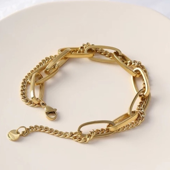 2ND Re-Stock❗️NEW 18k Gold Double Layered Chunky Bracelet - Picture 1 of 7